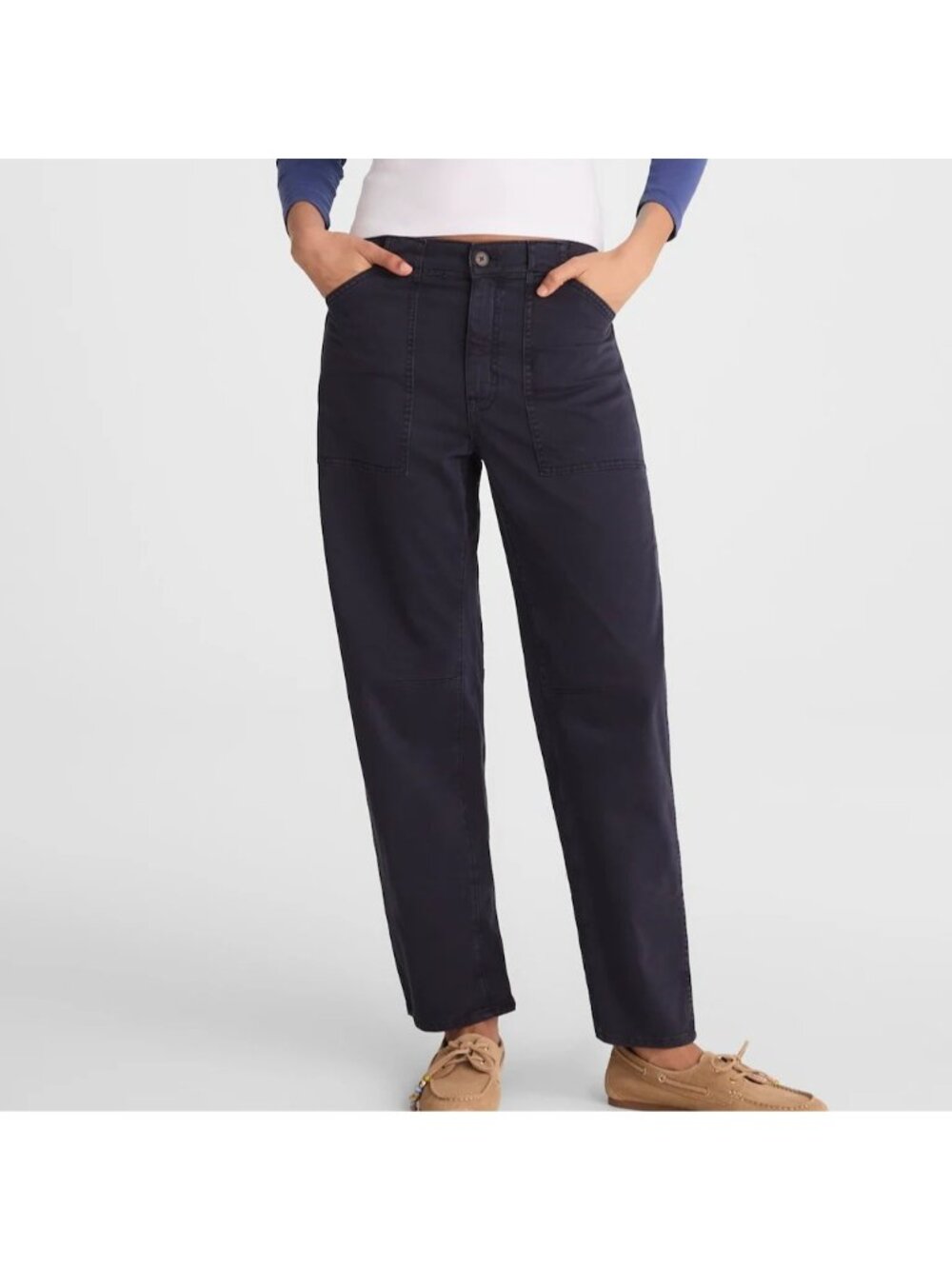 NWT Madewell Darted Barrel-Leg Utility Pant Sz 23 Classic Navy High Rise Cropped